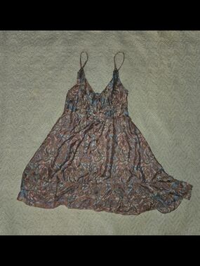 Boho Paisley Spaghetti Strap Dress in Brownish Orange and Blue